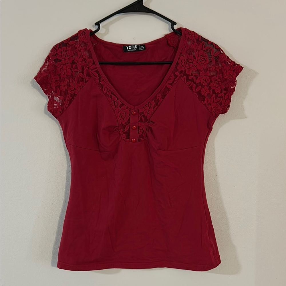 Red Lace Detail Women's Top